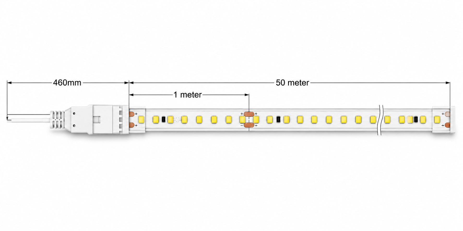 OSEAS LED Rope Light | 120 LEDs/M | 220V AC | 8W/M | 8mm PCB | IP65 Outdoor | 180° Viewing Angle | 50 Meter Roll | Pack of 1 image 2
