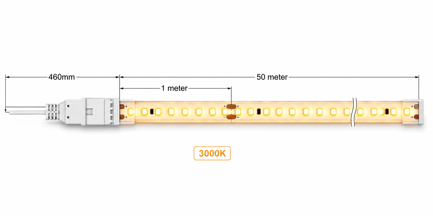 OSEAS LED Rope Light | 120 LEDs/M | 220V AC | 8W/M | 8mm PCB | IP65 Outdoor | 180° Viewing Angle | 50 Meter Roll | Pack of 1 image 3