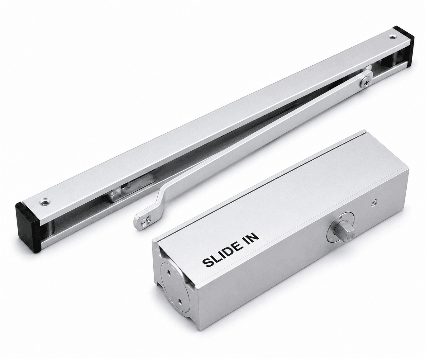 Pelmet Arm Door Closer | Overhead Door Closer with Slide Arm | 100 kg Capacity | For Wooden & Metal Doors | Silver Finish | Pack of 1