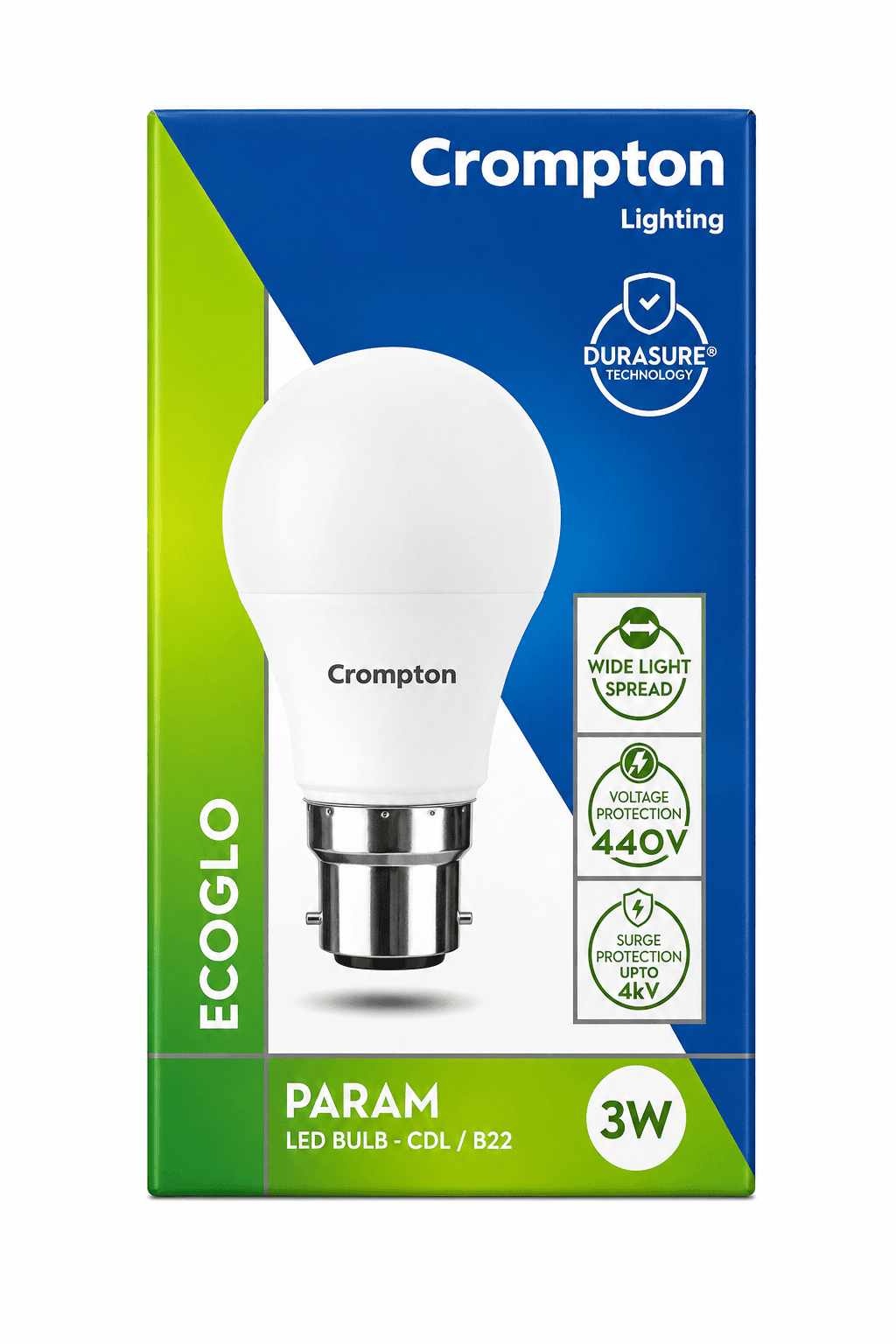 Crompton EcoGlo Param LED Bulb | B22 Base | Wide Light Spread | PACK 1 image 2