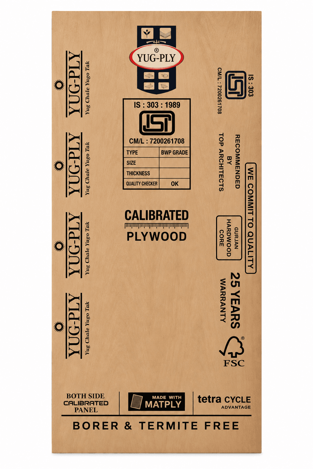 Yug Plywood 18 mm BWP 303 Grade Plywood | 8 x 4 Feet | Plywood Sheet | Pack of 1