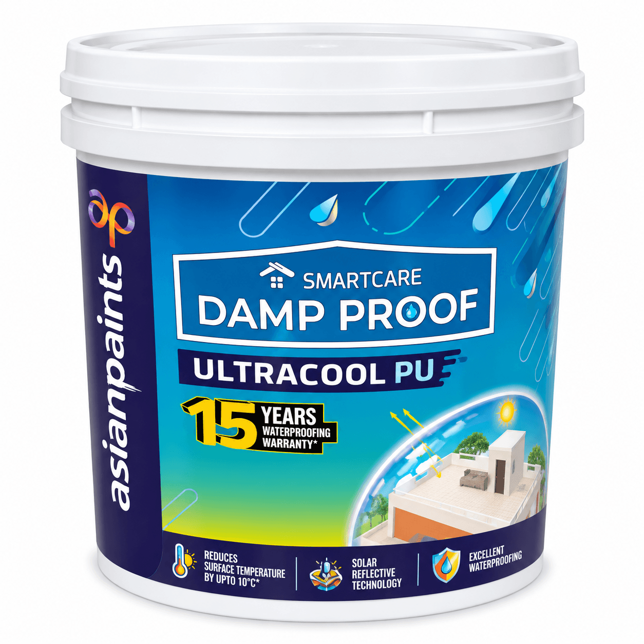 Asian Paints SmartCare Damp Proof Ultracool PU | Waterproofing & Roof Cooling Coating | Pack of 1